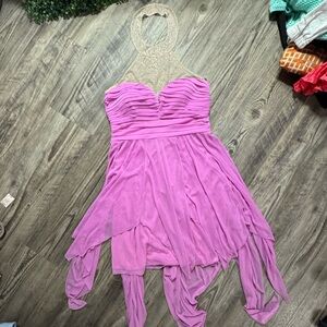 City Triangles Pink Asymmetrical Dress with Gold Accents